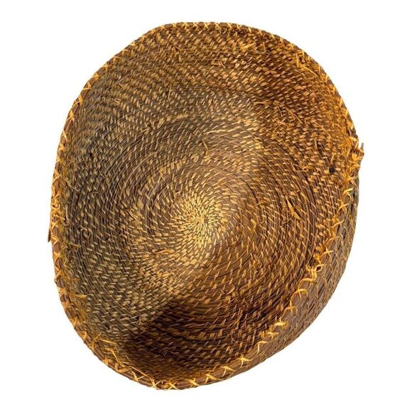 Handwoven Vintage Pine Needle Straw Brown Catch All Basket Home Deco Storage SEE - Picture 2 of 9